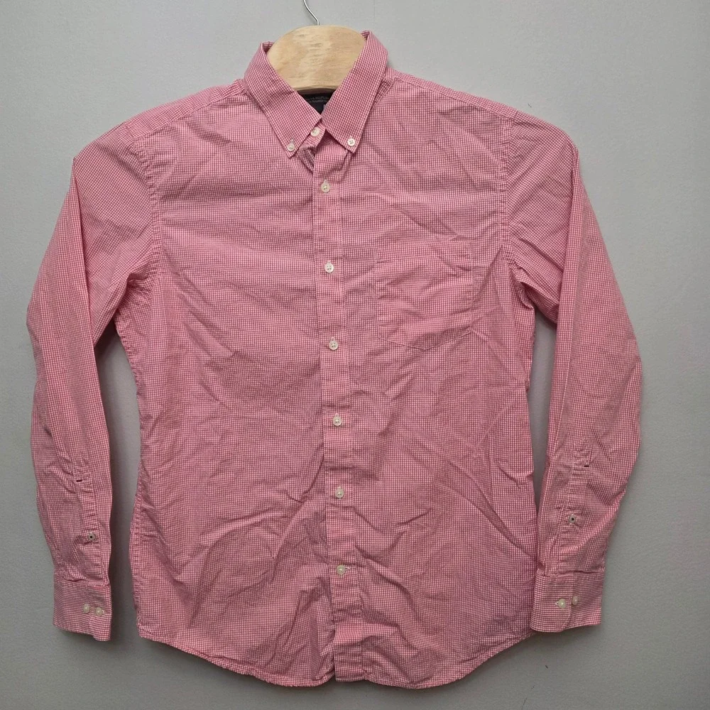Banana Republic Mens Softwash Tailored Slim‎ Fit Red Gingham Button Down Shirt L